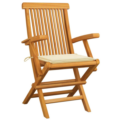vidaXL Tuinstoelen 3 st met crèmekleurige kussens massief teakhout afbeelding2 - 1