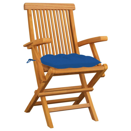 vidaXL Tuinstoelen 3 st met blauwe kussens massief teakhout afbeelding2 - 1