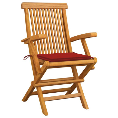 vidaXL Tuinstoelen 6 st met rode kussens massief teakhout afbeelding2 - 1