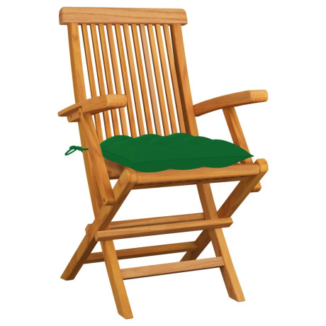 vidaXL Tuinstoelen 6 st met groene kussens massief teakhout afbeelding2 - 1
