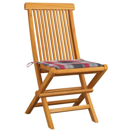 vidaXL Tuinstoelen 4 st met rood geruite kussens massief teakhout afbeelding2 - 1