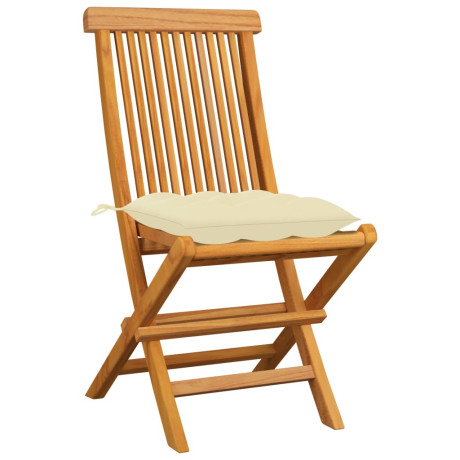 vidaXL Tuinstoelen 4 st met crèmewitte kussens massief teakhout afbeelding2 - 1