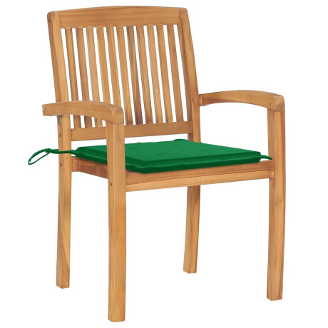 vidaXL Tuinstoelen 2 st met groene kussens massief teakhout afbeelding2 - 1