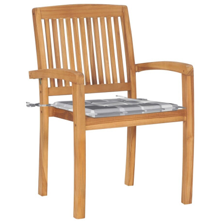 vidaXL Tuinstoelen 2 st met grijs geruite kussens massief teakhout afbeelding2 - 1