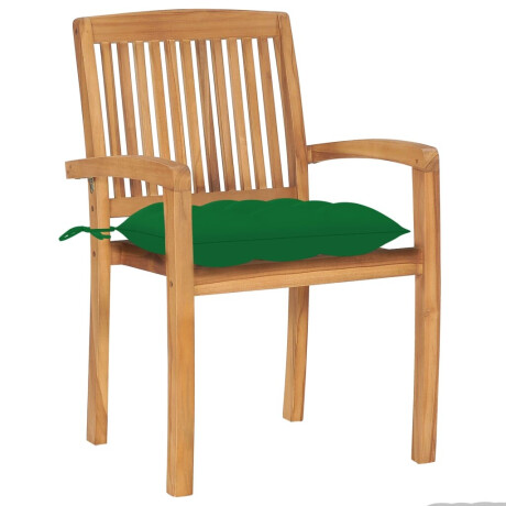 vidaXL Tuinstoelen 2 st met groene kussens massief teakhout afbeelding2 - 1
