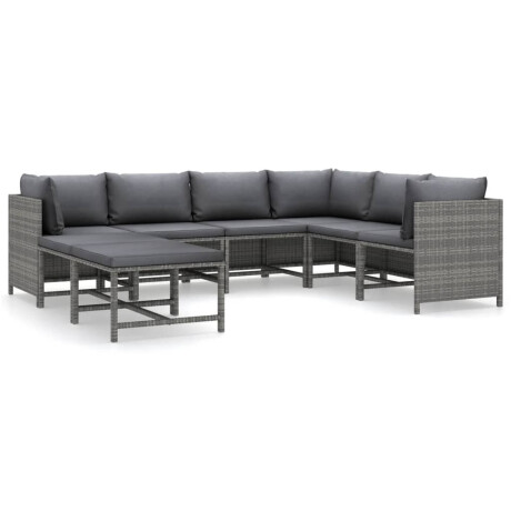vidaXL 8-delige Loungeset met kussens poly rattan grijs afbeelding2 - 1