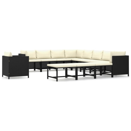 vidaXL 12-delige Loungeset met kussens poly rattan zwart afbeelding2 - 1