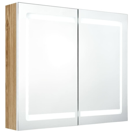 vidaXL Badkamerkast met spiegel en LED 80x12x68 cm wit en eikenkleurig afbeelding2 - 1