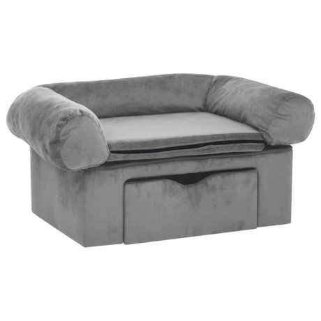 vidaXL Hondenbank met lade 75x50x38 cm pluche grijs afbeelding2 - 1