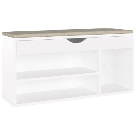 vidaXL Schoenenbank met kussen 104x30x49 cm bewerkt hout wit afbeelding2 - 1