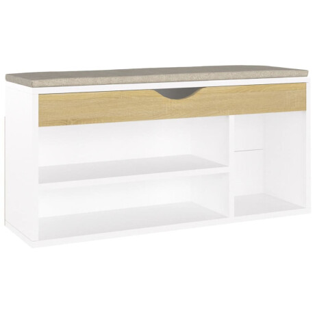 vidaXL Schoenenbank en kussen 104x30x49 cm hout wit sonoma eiken afbeelding2 - 1