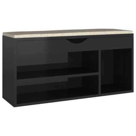 vidaXL Schoenenbank met kussen 104x30x49 cm hout hoogglans zwart afbeelding2 - 1
