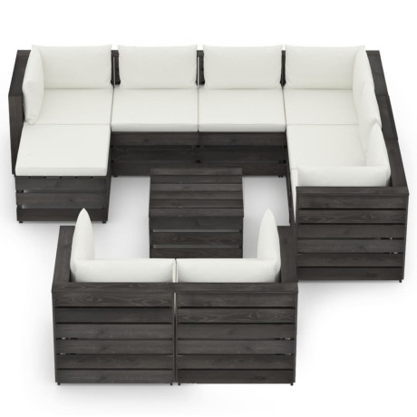 vidaXL 10-delige Loungeset met kussens grijs geïmpregneerd hout afbeelding2 - 1