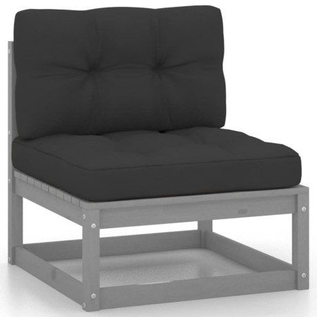 vidaXL 3-delige Loungeset met kussens massief grenenhout grijs afbeelding2 - 1