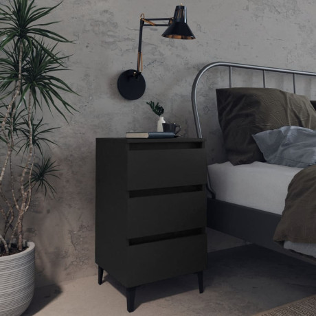 vidaXL Nachtkastjes 2 st met metalen poten 40x35x69 cm zwart afbeelding2 - 1