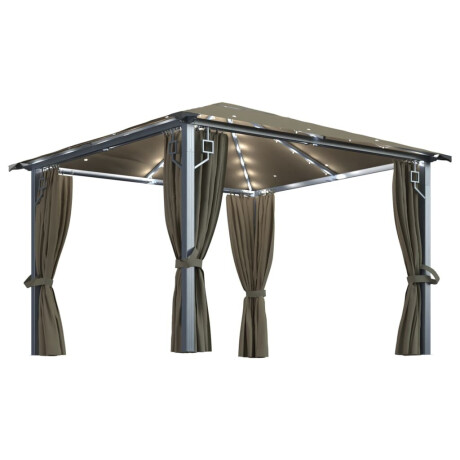 vidaXL Prieel met gordijn en LED-lichtslinger 3x3 m aluminium taupe afbeelding2 - 1
