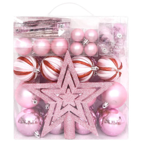 vidaXL 65-delige Kerstballenset roze/rood/wit afbeelding2 - 1