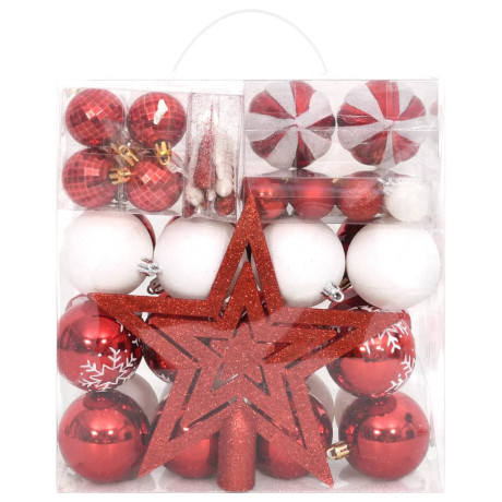 vidaXL 64-delige Kerstballenset rood en wit afbeelding2 - 1
