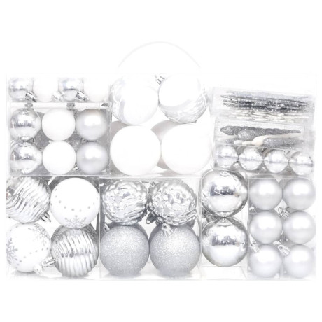 vidaXL 108-delige Kerstballenset zilver en wit afbeelding2 - 1