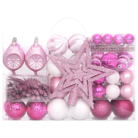 vidaXL 108-delige Kerstballenset wit en roze afbeelding2 - 1