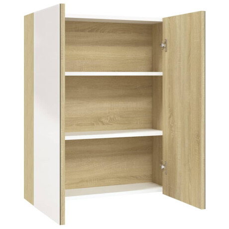 vidaXL Badkamerkast met spiegel 60x15x75 cm MDF wit en eikenkleurig afbeelding2 - 1