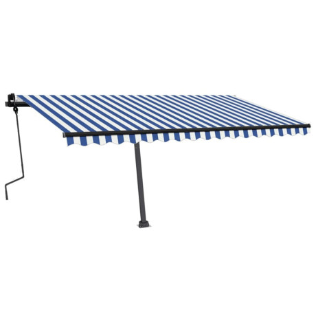 vidaXL Luifel vrijstaand handmatig uittrekbaar 450x300 cm blauw en wit afbeelding2 - 1
