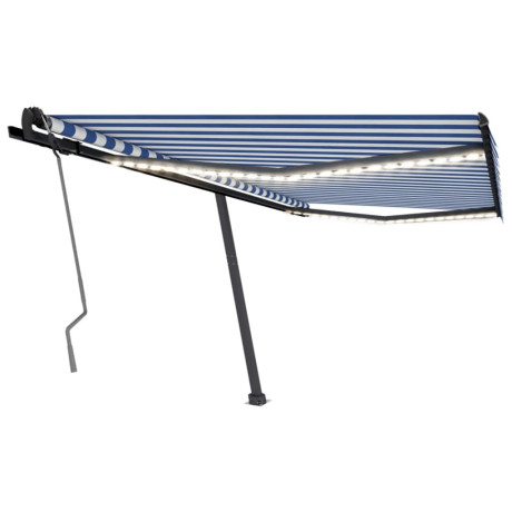 vidaXL Luifel handmatig uittrekbaar met LED 400x350 cm blauw en wit afbeelding2 - 1