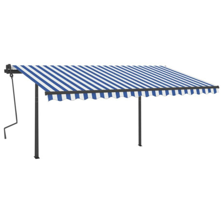 vidaXL Luifel handmatig uittrekbaar met palen 4x3,5 m blauw en wit afbeelding2 - 1