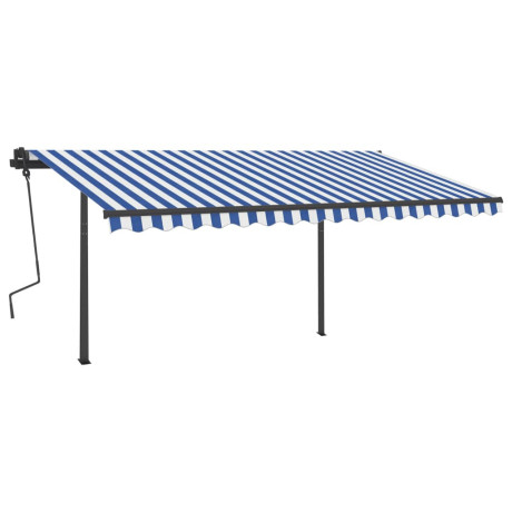 vidaXL Luifel automatisch uittrekbaar met palen 4,5x3,5 m blauw en wit afbeelding2 - 1