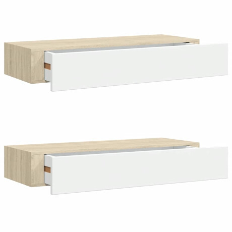 vidaXL Wandschappen 2 st met lade 60x23,5x10 cm MDF eikenkleurig wit afbeelding2 - 1