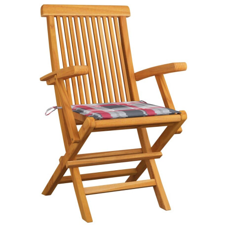 vidaXL Tuinstoelen 8 st met rood geruite kussens massief teakhout afbeelding2 - 1