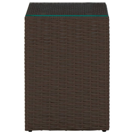 vidaXL Bijzettafel met glazen blad 35x35x52 cm poly rattan bruin afbeelding2 - 1