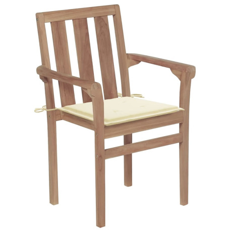 vidaXL Tuinstoelen stapelbaar 6 st met kussens massief teakhout afbeelding2 - 1