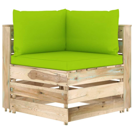 vidaXL Hoekbank sectioneel met kussens groen geïmpregneerd hout afbeelding2 - 1