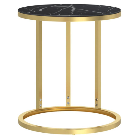 vidaXL Bijzettafel 45 cm gehard glas goudkleurig en zwartmarmer afbeelding2 - 1