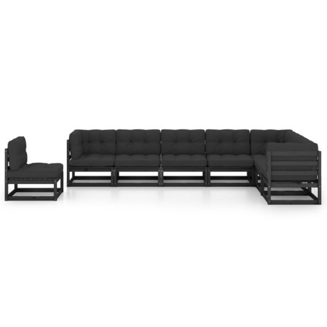vidaXL 8-delige Loungeset met kussens massief grenenhout zwart afbeelding2 - 1