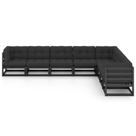 vidaXL 8-delige Loungeset met kussens massief grenenhout zwart afbeelding2 - 1