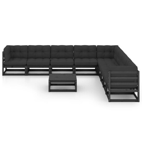 vidaXL 10-delige Loungeset met kussens massief grenenhout zwart afbeelding2 - 1