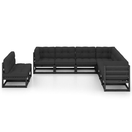 vidaXL 9-delige Loungeset met kussens massief grenenhout zwart afbeelding2 - 1