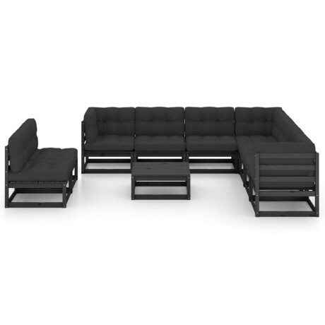 vidaXL 10-delige Loungeset met kussens massief grenenhout zwart afbeelding2 - 1