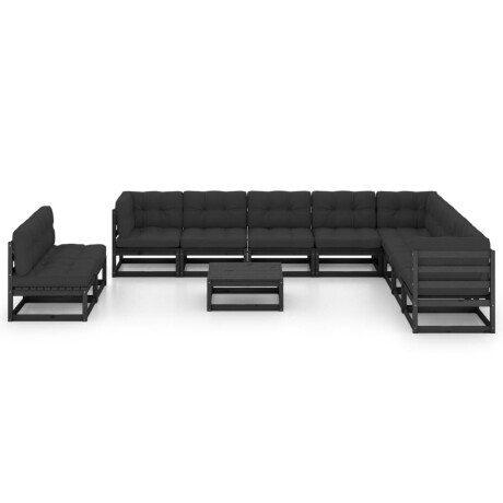 vidaXL 11-delige Loungeset met kussens massief grenenhout zwart afbeelding2 - 1