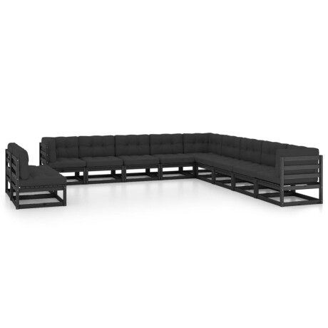 vidaXL 11-delige Loungeset met kussens massief grenenhout zwart afbeelding2 - 1