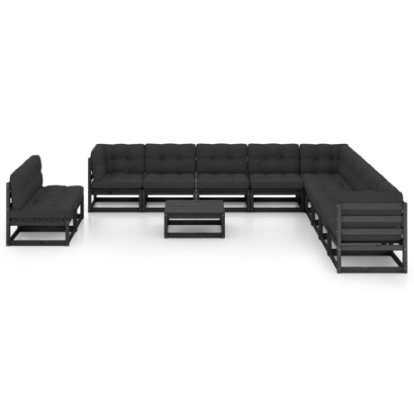 vidaXL 12-delige Loungeset met kussens massief grenenhout zwart afbeelding2 - 1