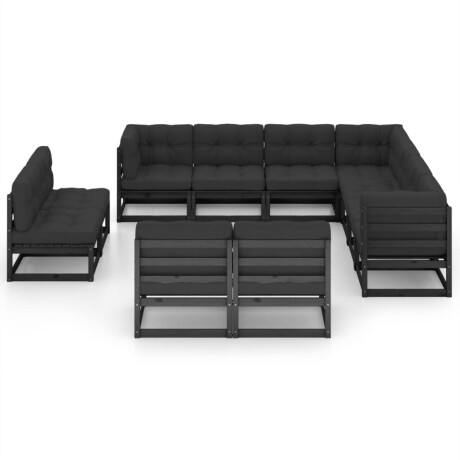 vidaXL 11-delige Loungeset met kussens massief grenenhout zwart afbeelding2 - 1