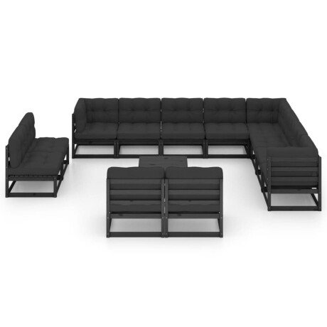 vidaXL 13-delige Loungeset met kussens massief grenenhout zwart afbeelding2 - 1
