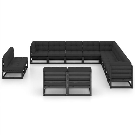 vidaXL 13-delige Loungeset met kussens massief grenenhout zwart afbeelding2 - 1