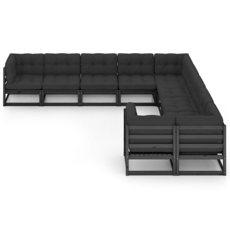 vidaXL 10-delige Loungeset met kussens massief grenenhout zwart afbeelding2 - 1