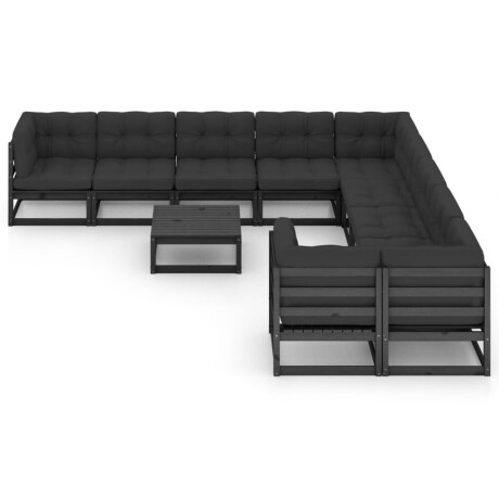 vidaXL 11-delige Loungeset met kussens massief grenenhout zwart afbeelding2 - 1