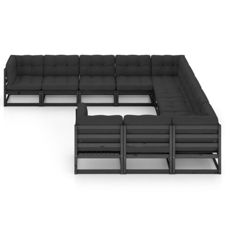 vidaXL 11-delige Loungeset met kussens massief grenenhout zwart afbeelding2 - 1
