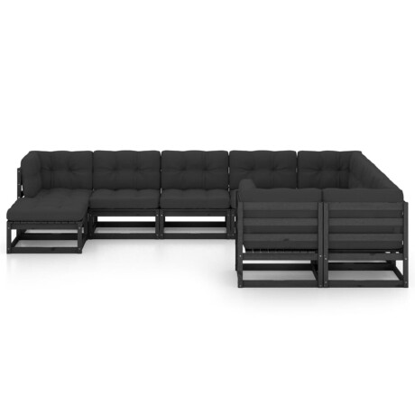 vidaXL 10-delige Loungeset met kussens massief grenenhout zwart afbeelding2 - 1